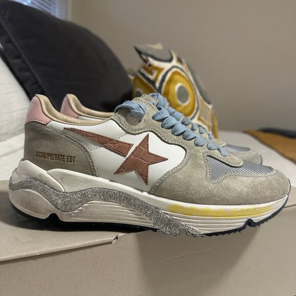 Limited Edition Golden Goose Running Sole Sneakers, white/grey/mauve, size 37 - Picture 3 of 6